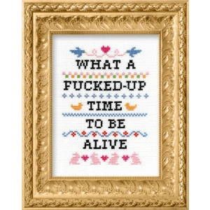 'What a f*cked up time to be alive' Cross Stitch Sampler Kit - Subversive Cross Stitch